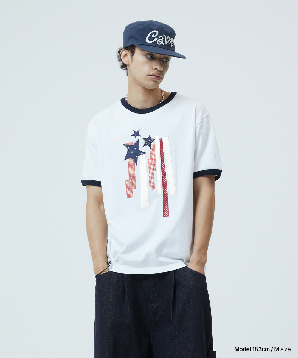 Mahagrid Flag Applique Ringer Tee