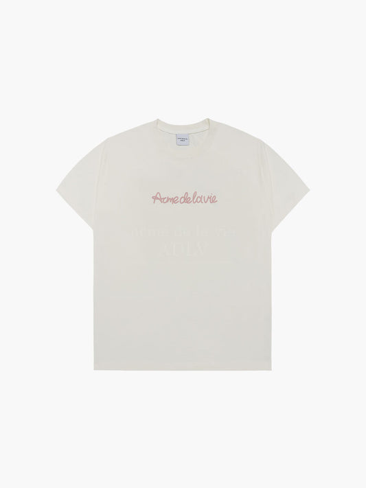 ADLV Chain Embossing Script Printing Short Sleeve T-Shirt