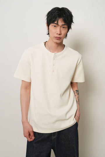 General Idea MAN Waffle Henley Neck Short Sleeve T-Shirt