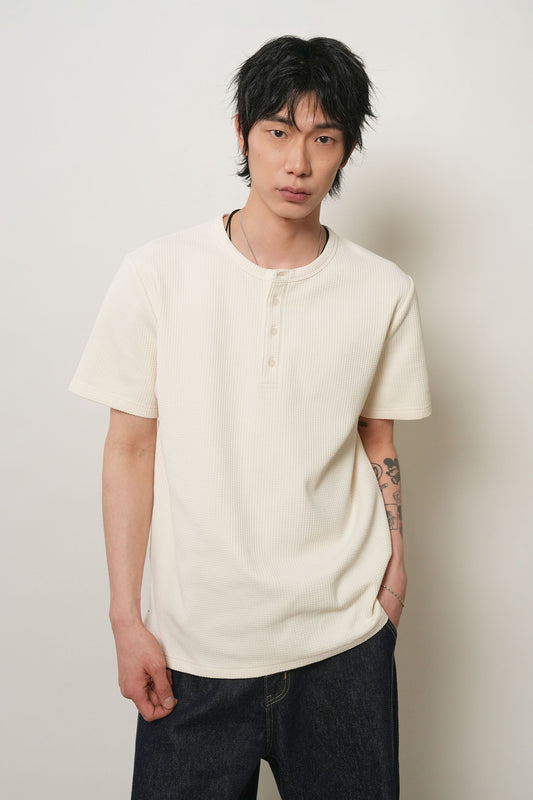 General Idea MAN Waffle Henley Neck Short Sleeve T-Shirt