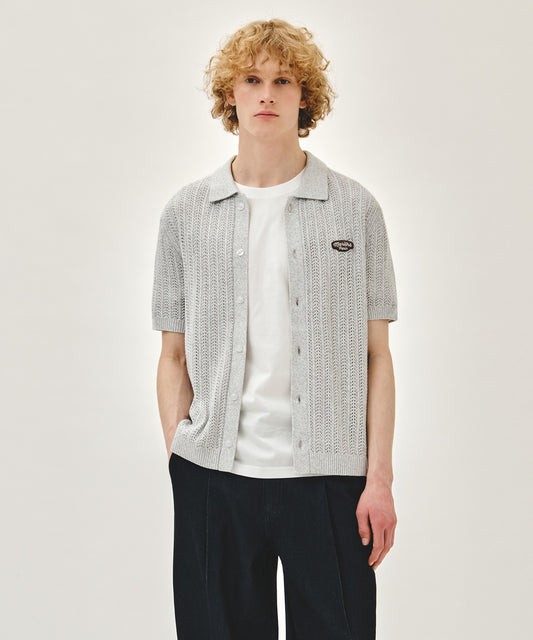 Marithé François Girbaud WAPPEN CROCHET HALF KNIT CARDIGAN heather gray