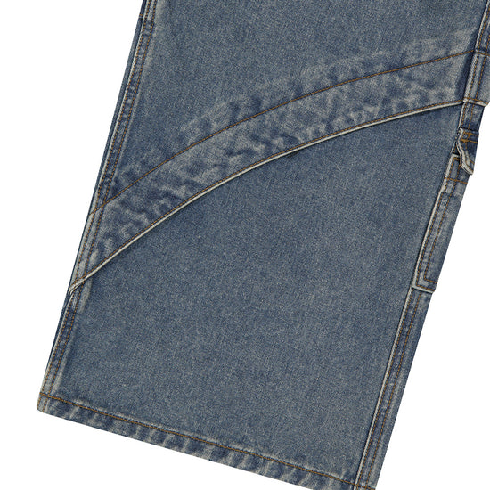Mahagrid Wide Cargo Denim Pants [Blue]