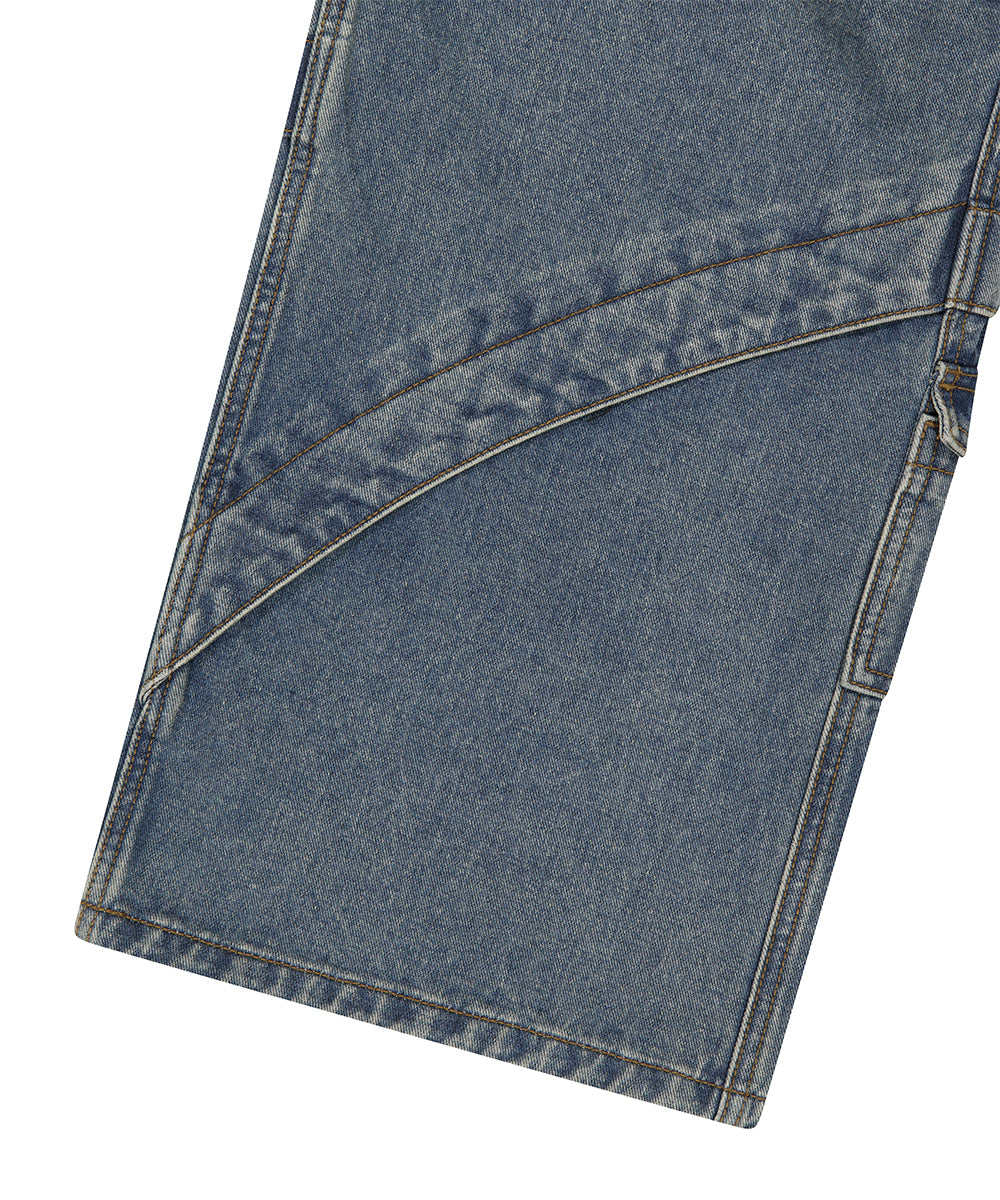 Mahagrid Wide Cargo Denim Pants [Blue]