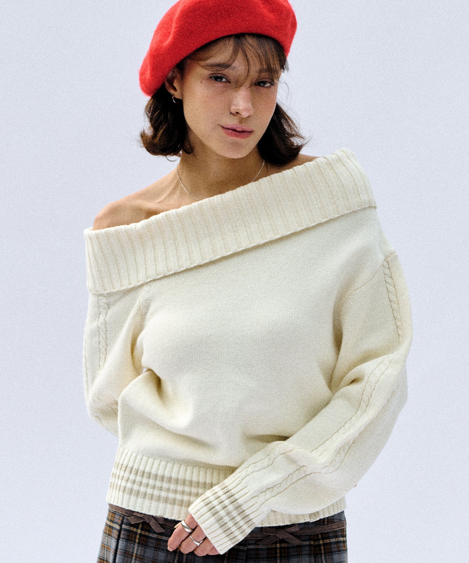 Bitter Cells Sally Unbalanced Off Shoulder Knit