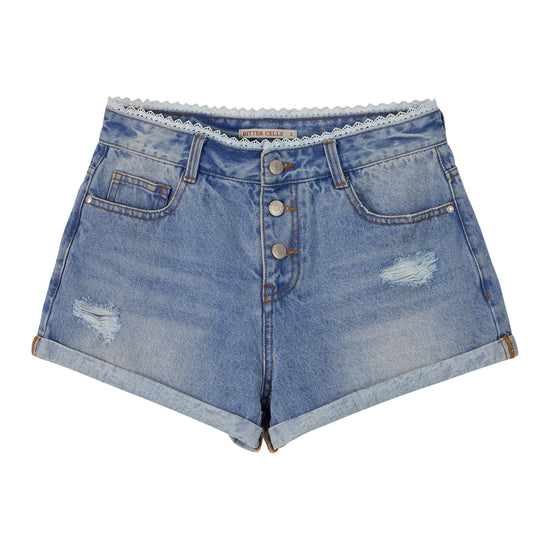 Bitter Cells Holly Lace Denim Shorts - Light Blue