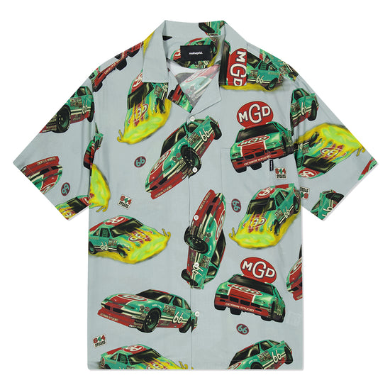Mahagrid Racing Car Open Collar Half Sleeve Shirt