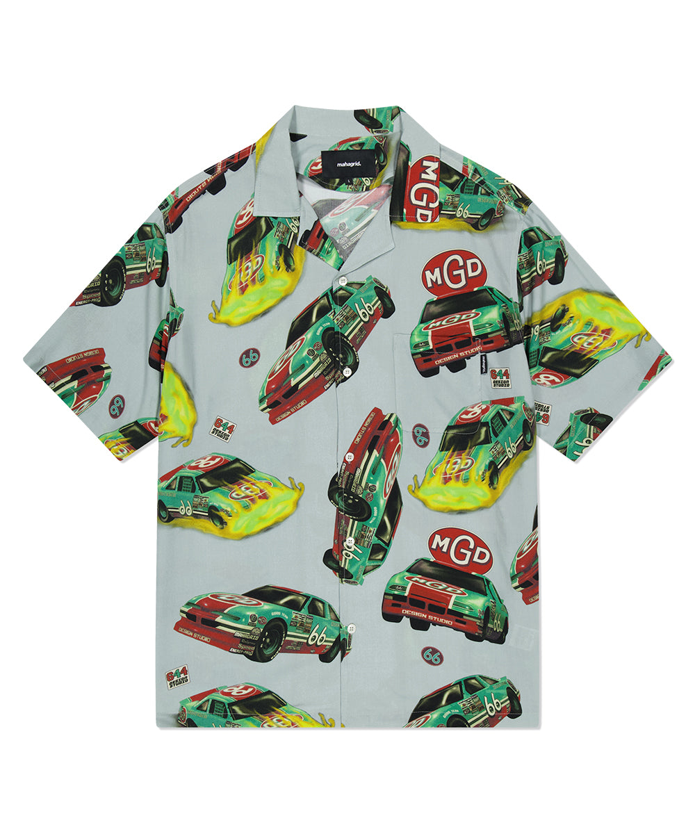 Mahagrid Racing Car Open Collar Half Sleeve Shirt