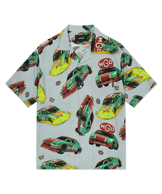 Mahagrid Racing Car Open Collar Half Sleeve Shirt