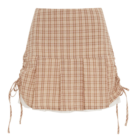 Bitter Cells Pretties Check Pleats Skirt-Beige