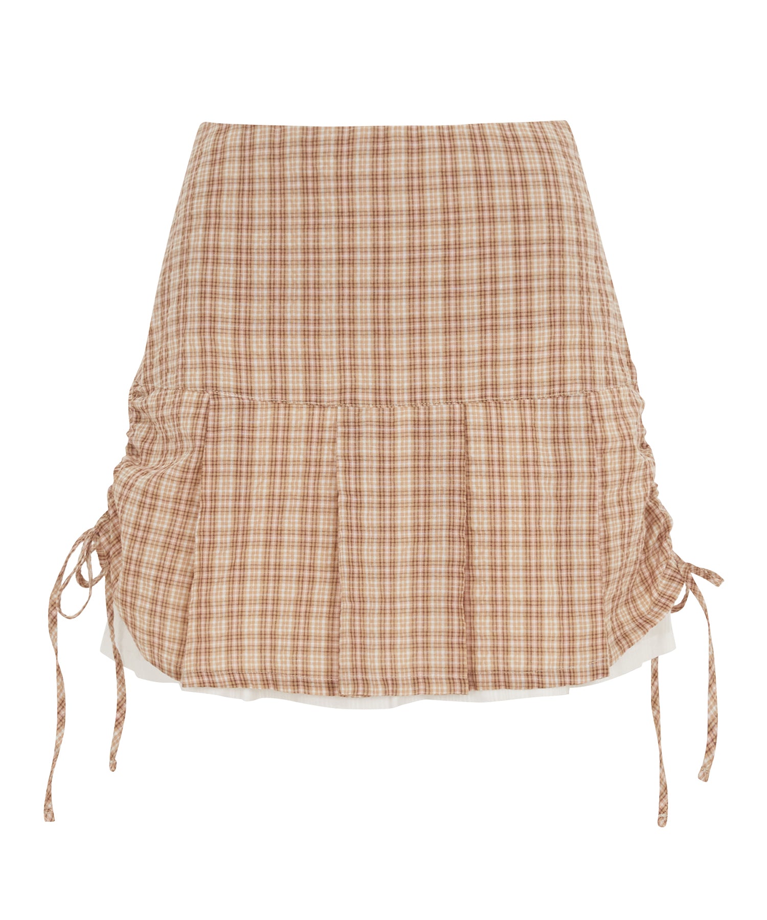 Bitter Cells Pretties Check Pleats Skirt-Beige
