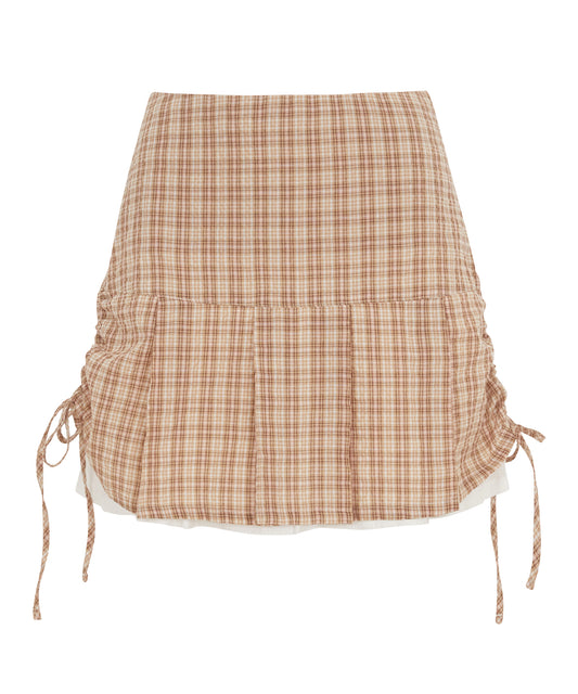 Bitter Cells Pretties Check Pleats Skirt-Beige