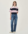 Marithé François Girbaud [S사이즈 7/10 예약발송] SMALL CLASSIC LOGO RUGBY STRIPE OVERSIZED COLLAR TEE pink