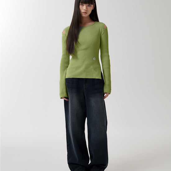 Mahagrid Cut Off Long Sleeve Knit