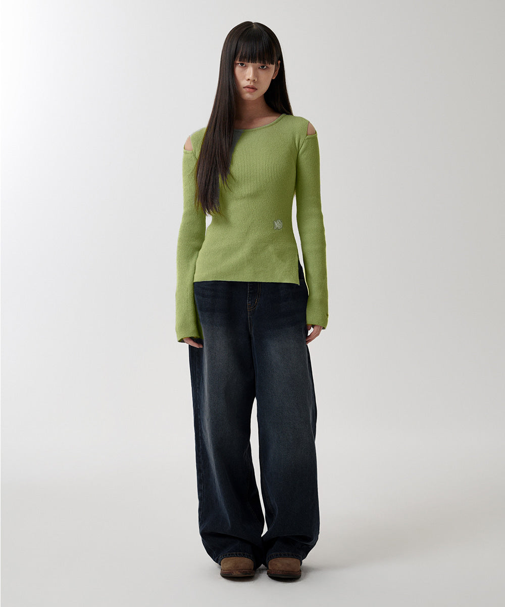 Mahagrid Cut Off Long Sleeve Knit