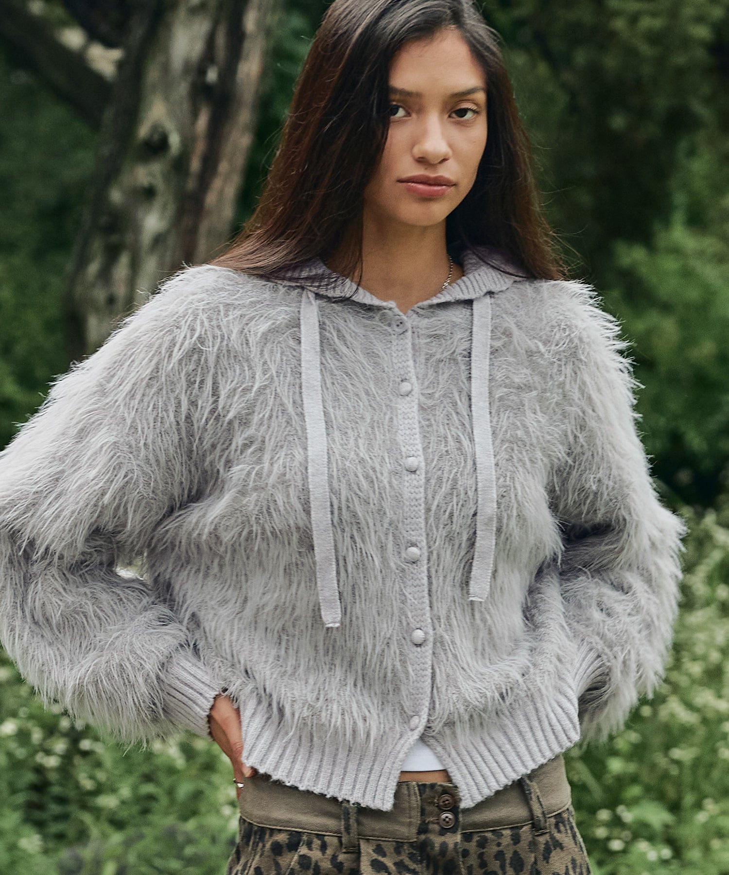 Bitter Cells Posy Fur Cardigan - Grey
