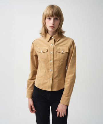 Marithé François Girbaud W Slim Fit Velvet Corduroy Shirt Camel