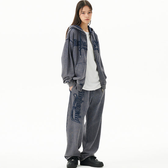 Mahagrid Washed Cut Off Applique Hood Zip Up
