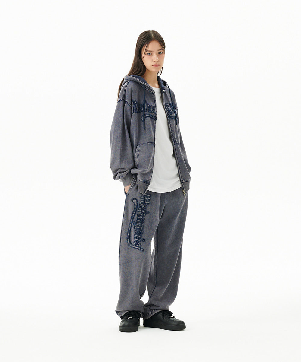 Mahagrid Washed Cut Off Applique Hood Zip Up