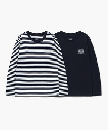 Marithé François Girbaud Kids Doodle Classic Logo Solid & Stripe Long Sleeve (2 Pack) Navy