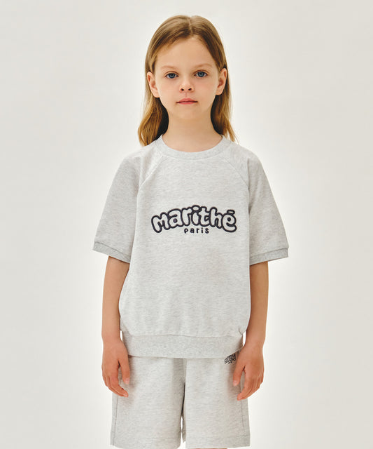 Marithé François Girbaud Kids Raglan Short Sleeve Sweatshirt Light Heather Gray