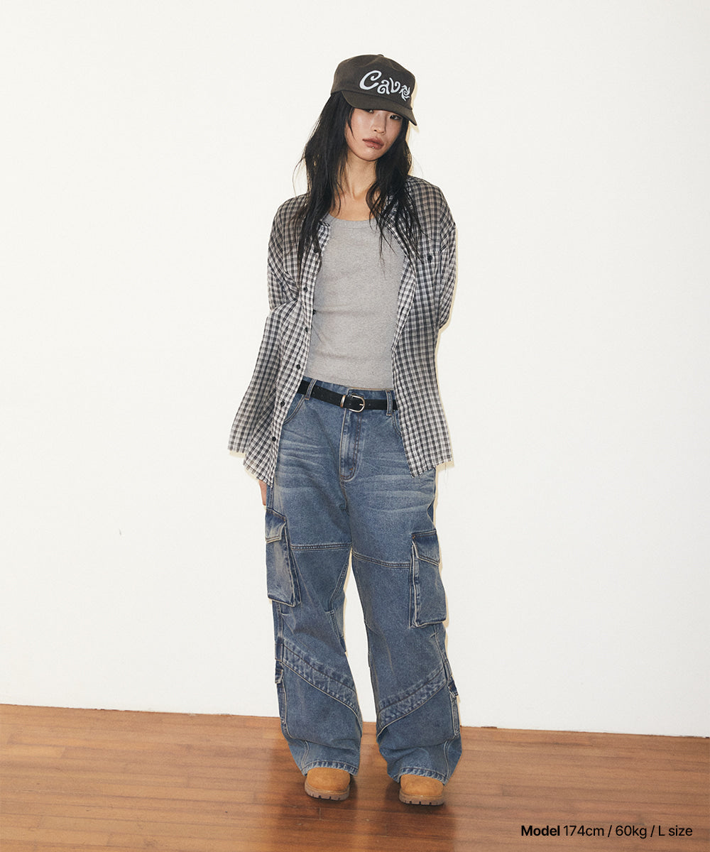 Mahagrid SPRAY DYEING CHECK CROP SHIRT