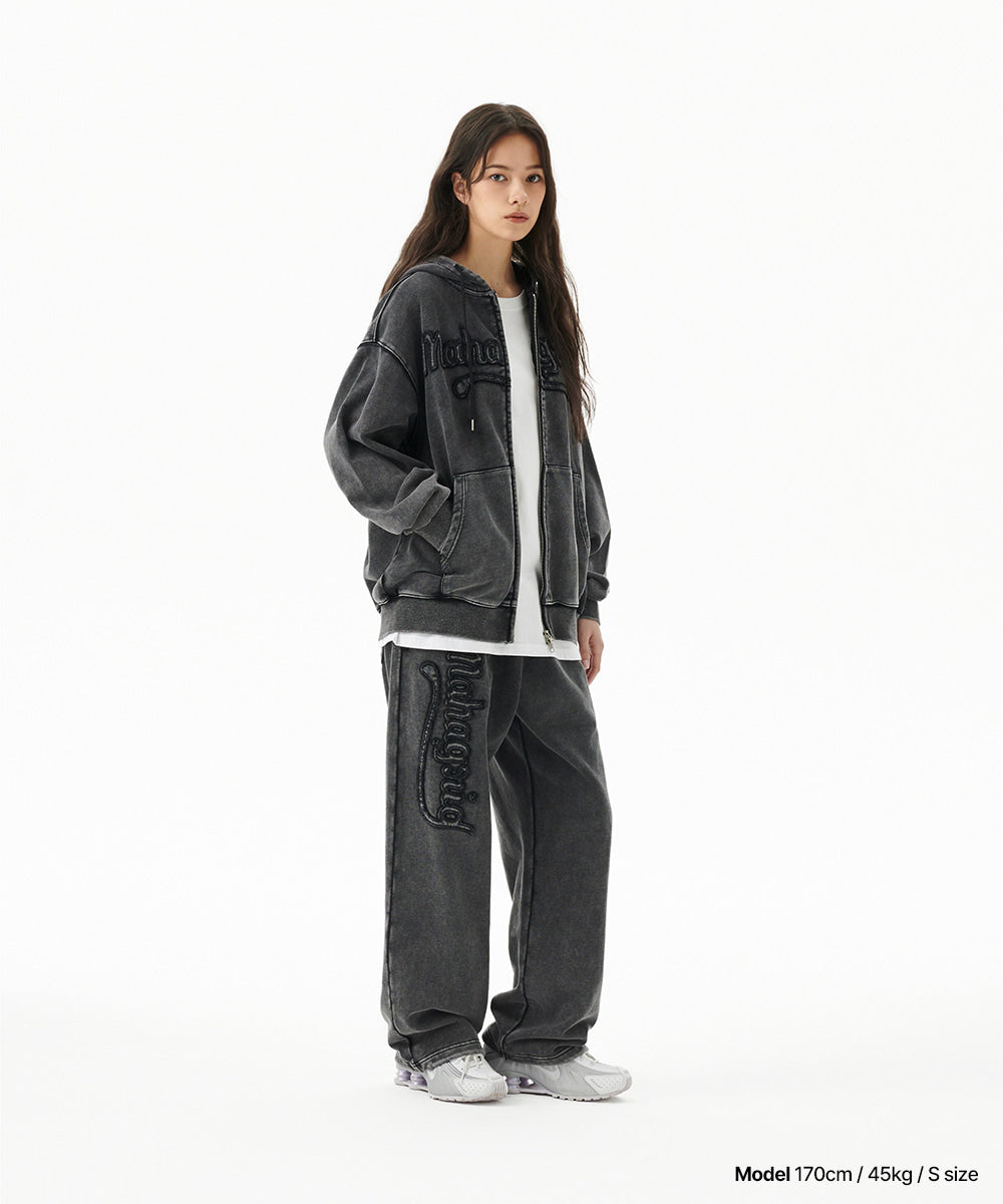 Mahagrid Washed Cut Off Applique Hood Zip Up