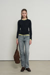 General Idea WOMAN Airy Round Neck Pin Tuck T-Shirt [NAVY]