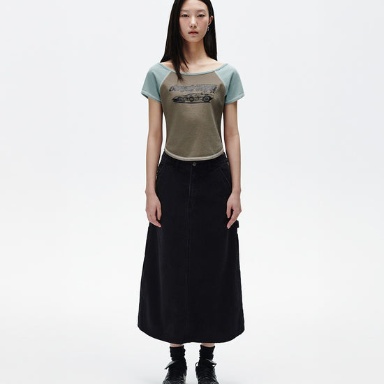 Mahagrid Off Shoulder Raglan Tee