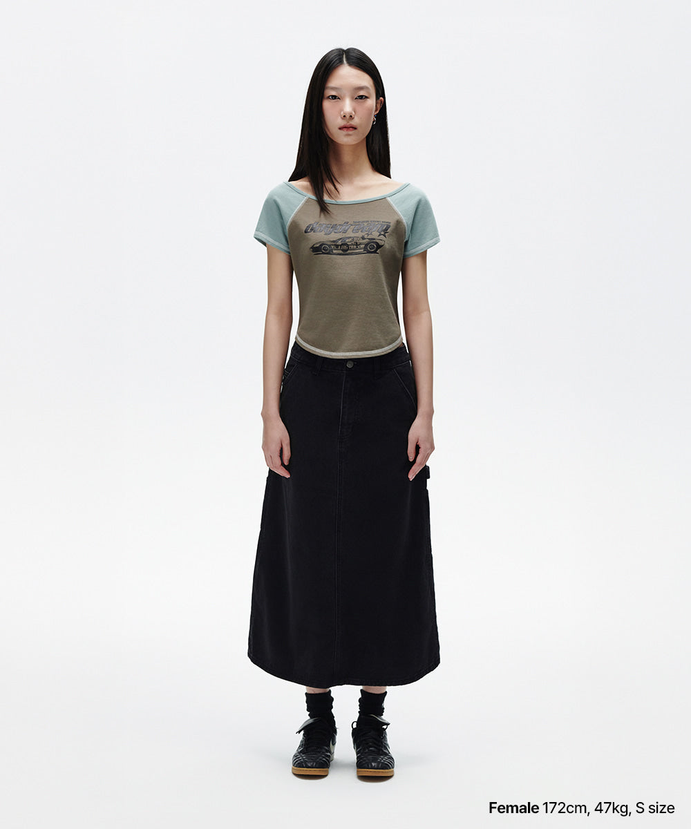 Mahagrid Off Shoulder Raglan Tee