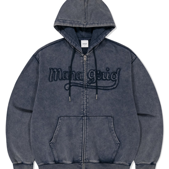 Mahagrid Washed Cut Off Applique Hood Zip Up