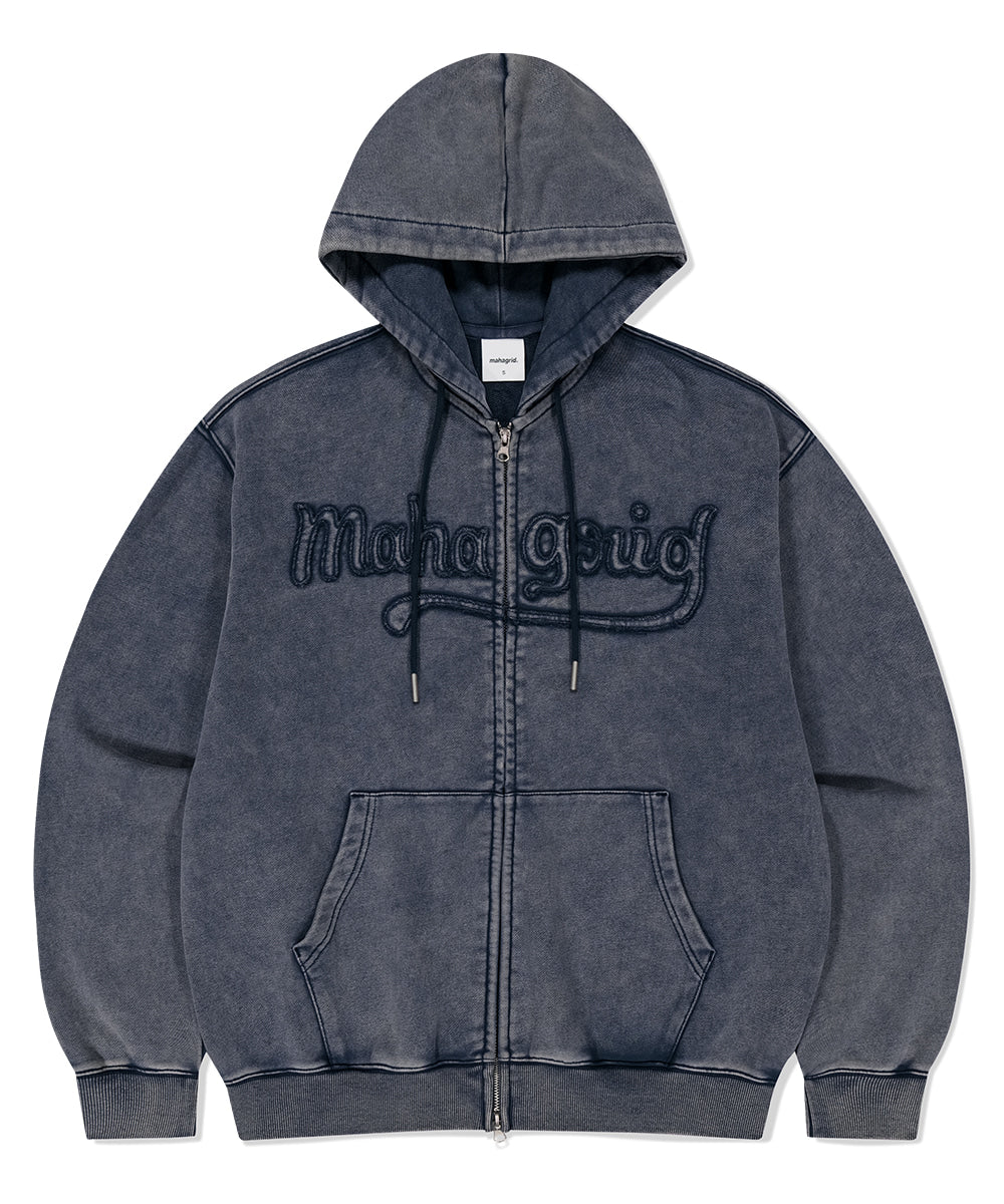 Mahagrid Washed Cut Off Applique Hood Zip Up