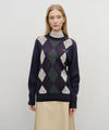 Marithé François Girbaud Argyle Jacquard Knit Pullover Navy