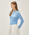 Marithé François Girbaud Women's Crochet Half Button Knit in Sky Blue