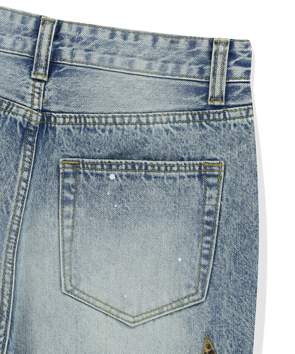 Mahagrid Star Flared Denim Pant Light Blue