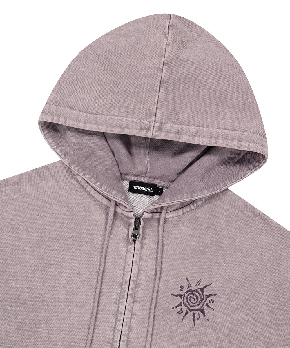 Mahagrid Washed Solar Applique Zip Up Hoodie