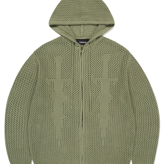 Mahagrid DAGGER MESH HOOD ZIP UP KNIT [OLIVE]