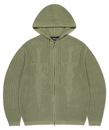 Mahagrid DAGGER MESH HOOD ZIP UP KNIT [OLIVE]