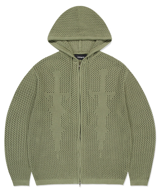 Mahagrid DAGGER MESH HOOD ZIP UP KNIT [OLIVE]