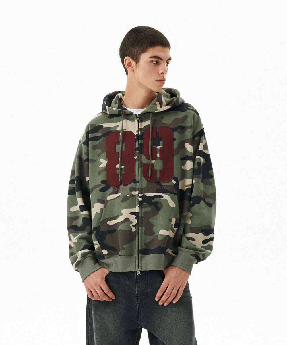 Mahagrid Camo Applique Zip Up Hoodie