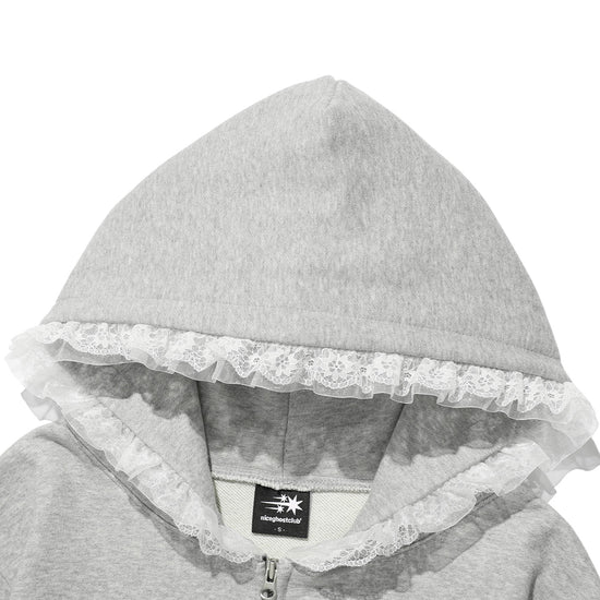 Nice Ghost Club Soul Pussy Cat Ghost Soul Girl Cat Hoodie Zip Up Grey