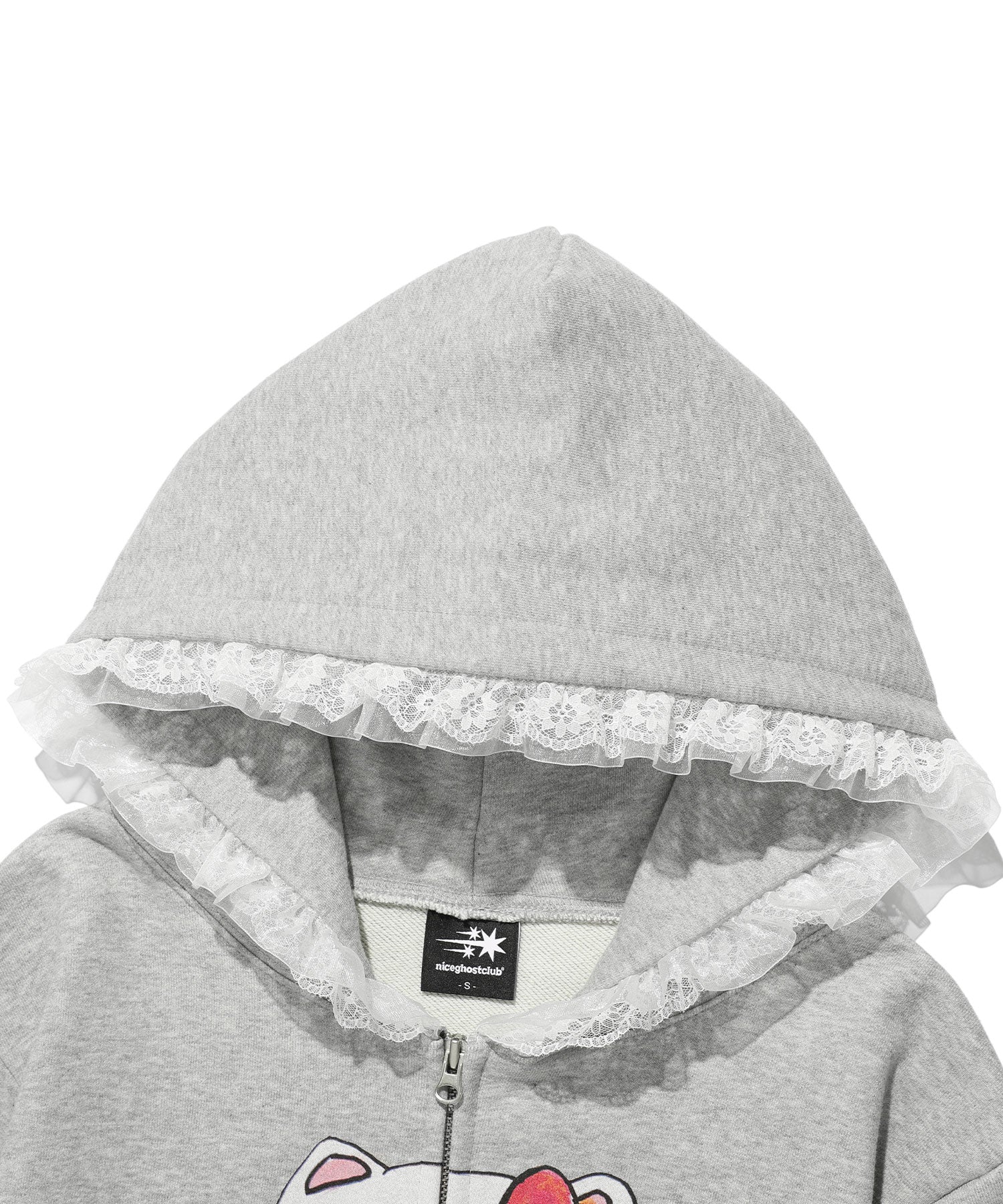 Nice Ghost Club Soul Pussy Cat Ghost Soul Girl Cat Hoodie Zip Up Grey