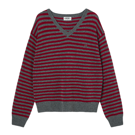 AEAE Stripe V-Neck Knit Pullover Grey