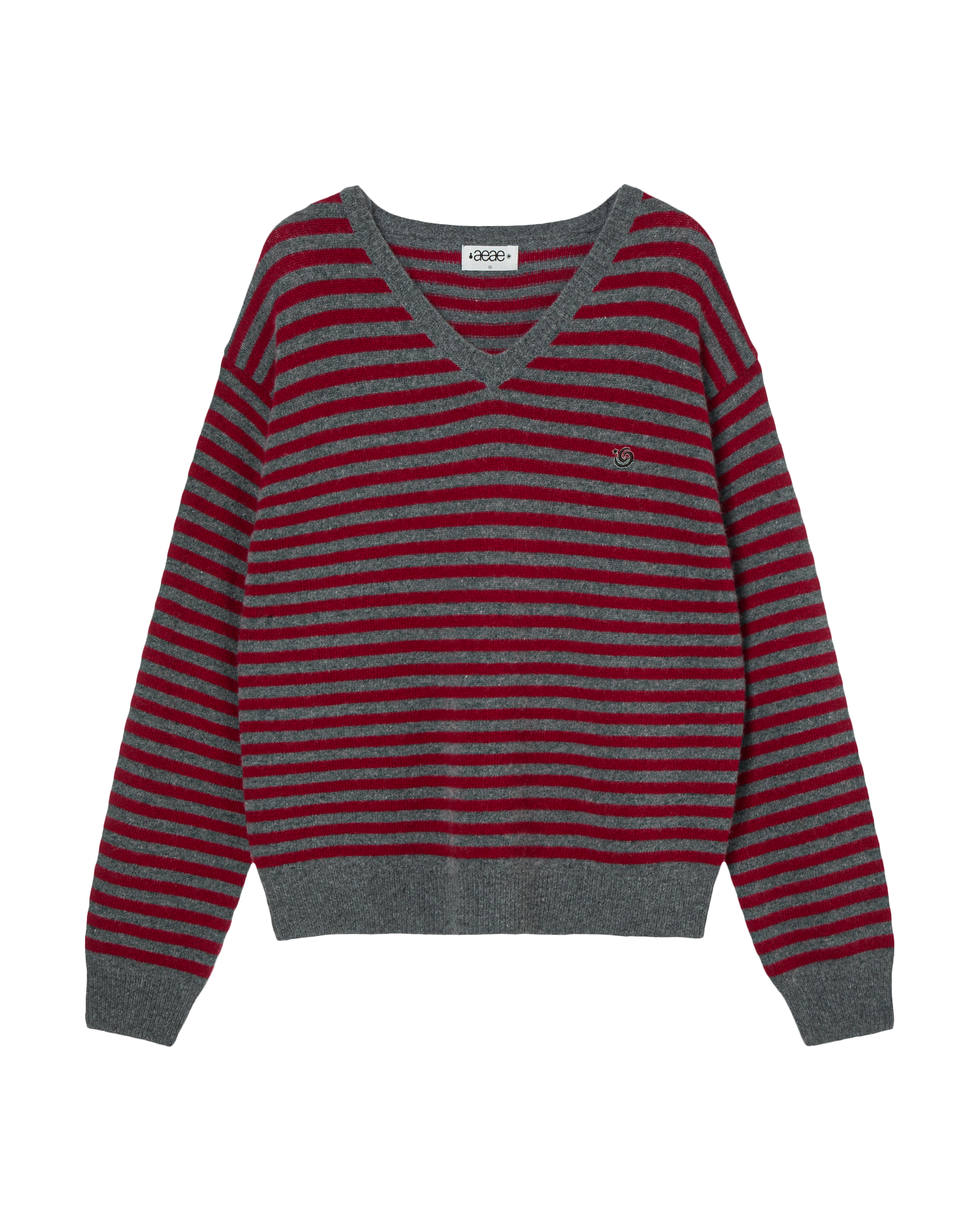 AEAE Stripe V-Neck Knit Pullover Grey