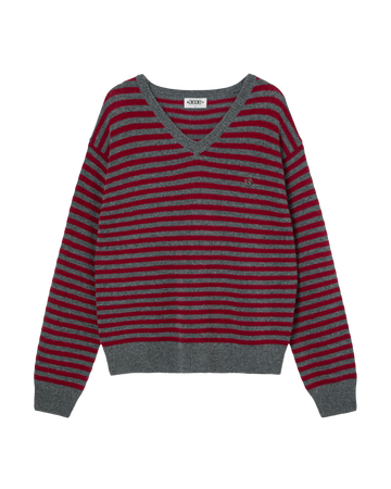 AEAE Stripe V-Neck Knit Pullover Grey