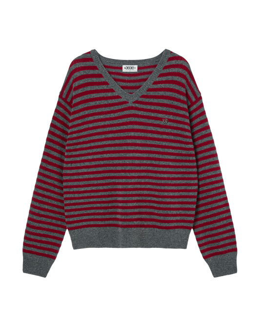AEAE Stripe V-Neck Knit Pullover Grey