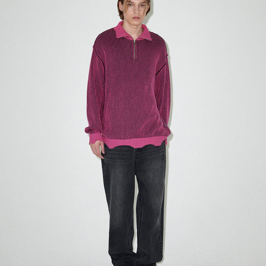 Mahagrid CUTTING CONTRAST HALF ZIP-UP KNIT
