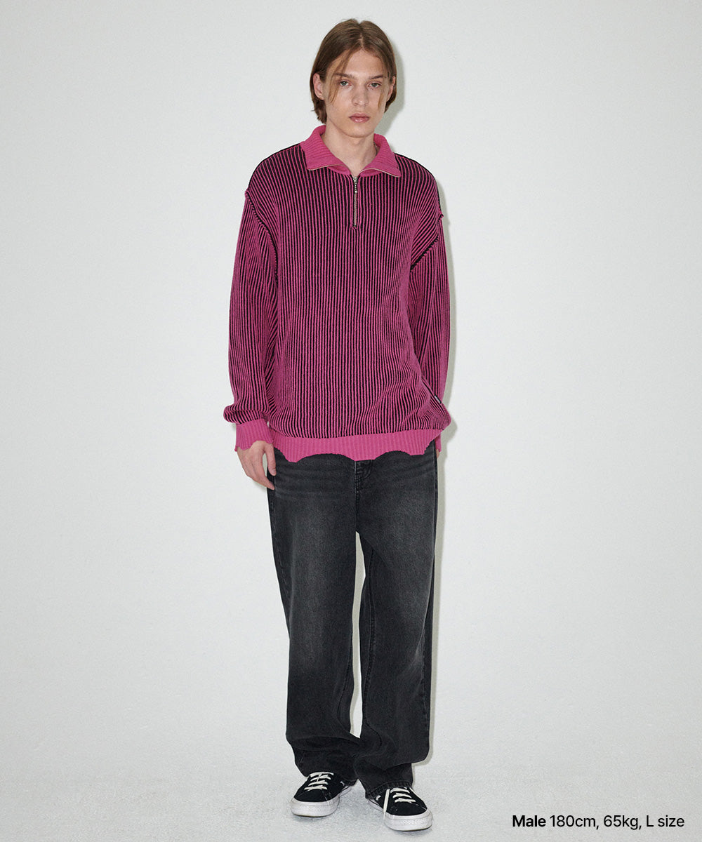 Mahagrid CUTTING CONTRAST HALF ZIP-UP KNIT