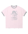 Cavish CAVISH X LELBO Brown Glitter Ringer Short Sleeve T-Shirt [Pink]