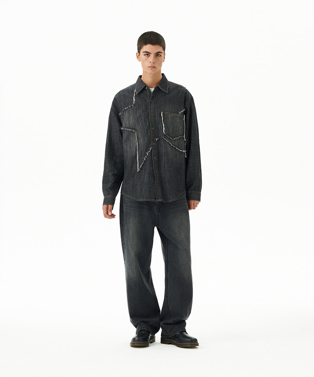 Mahagrid Star Raw Cut Denim Shirt