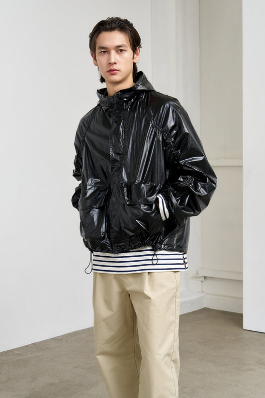 General Idea UNISEX Glossy Packable Wind Breaker [BLACK]